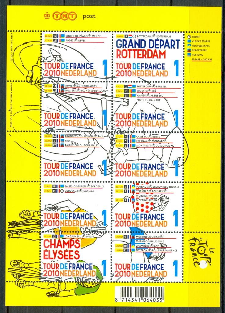 Ned. NVPH 2720-2729 Tour de France 2010, Ophalen of Verzenden, Na 1940, Postfris