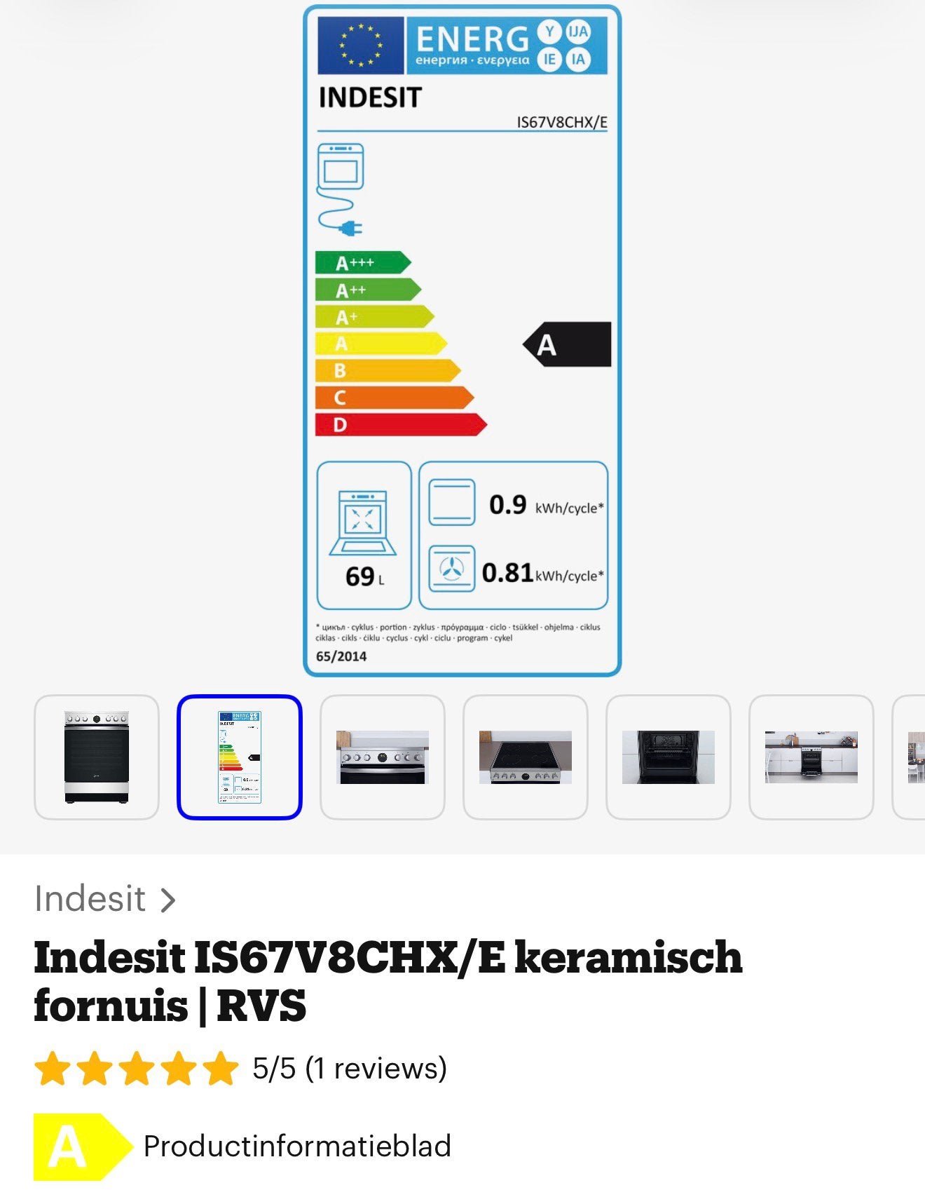 Indesit keramisch fornuis met oven – RVS – goede staat, Witgoed en Apparatuur, Ophalen, Keramisch, 4 kookzones, Zo goed als nieuw