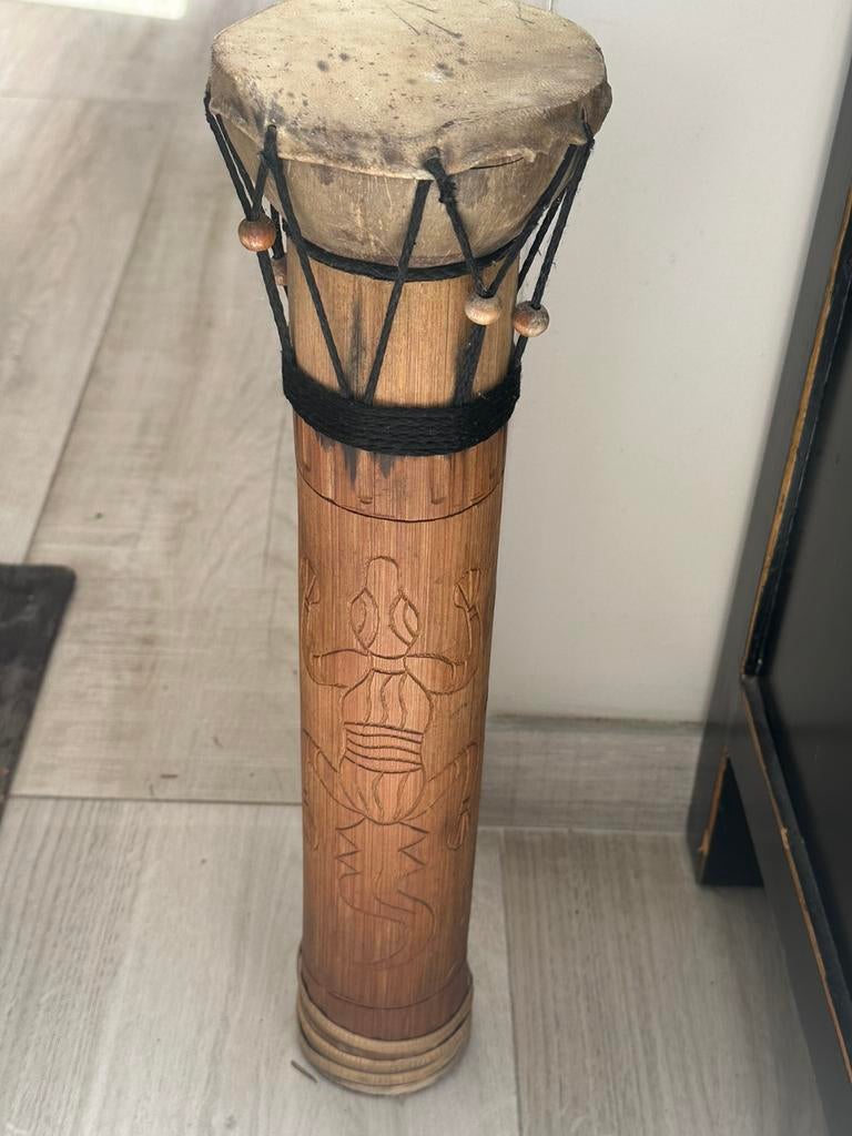 Vintage Afrikaans Bongo  drum  bamboe trommel 46 cm, Ophalen of Verzenden