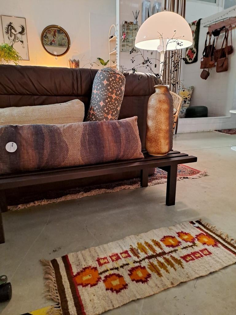 Vintage Bruin Metalen Lattenbankje / Tafel, Huis en Inrichting, Minder dan 50 cm, Gebruikt, Vintage, Industrieel, Ophalen of Verzenden