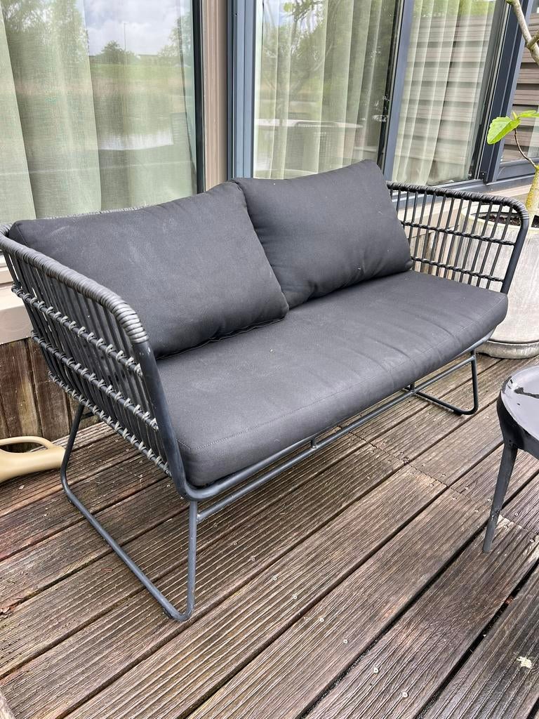 Tuinbank zwart met kussens terras lounge gebruikt, Ophalen of Verzenden, Gebruikt, Kunststof