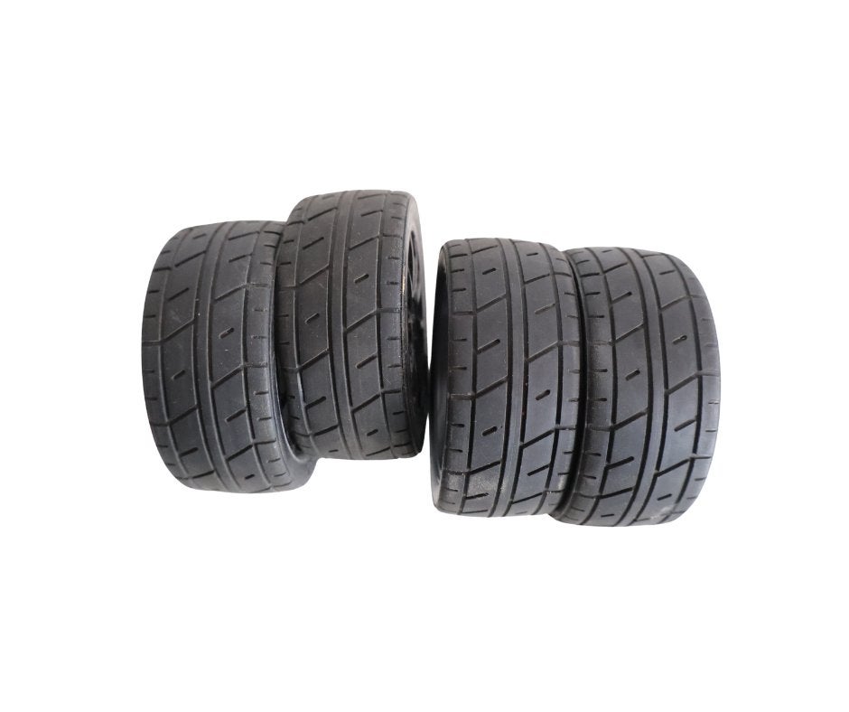 4x Tamiya banden met velg 1/10 rc auto, Ophalen of Verzenden, Gebruikt