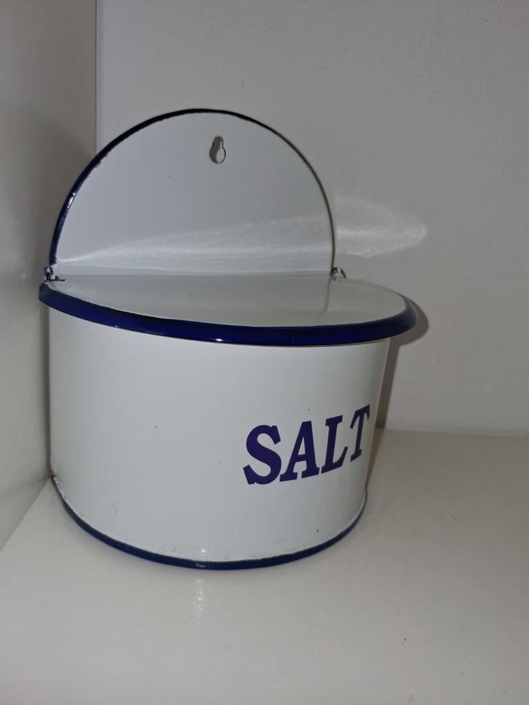 Vintage emaille zoutpot - wandmodel,Bieden vanaf, Verzenden