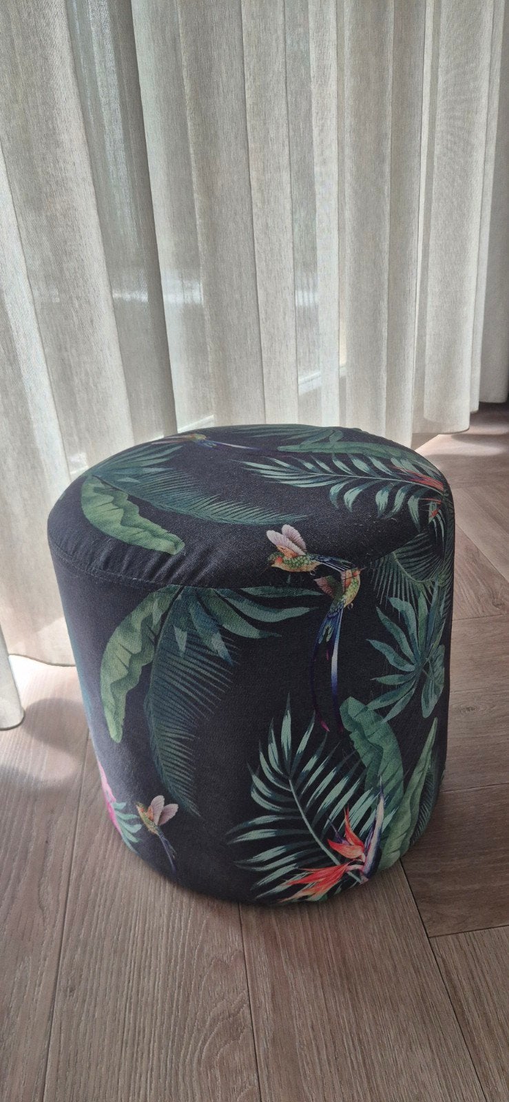 Poef, Wood velvet jungle/tropical, Ophalen, Minder dan 50 cm, Rond, Minder dan 50 cm