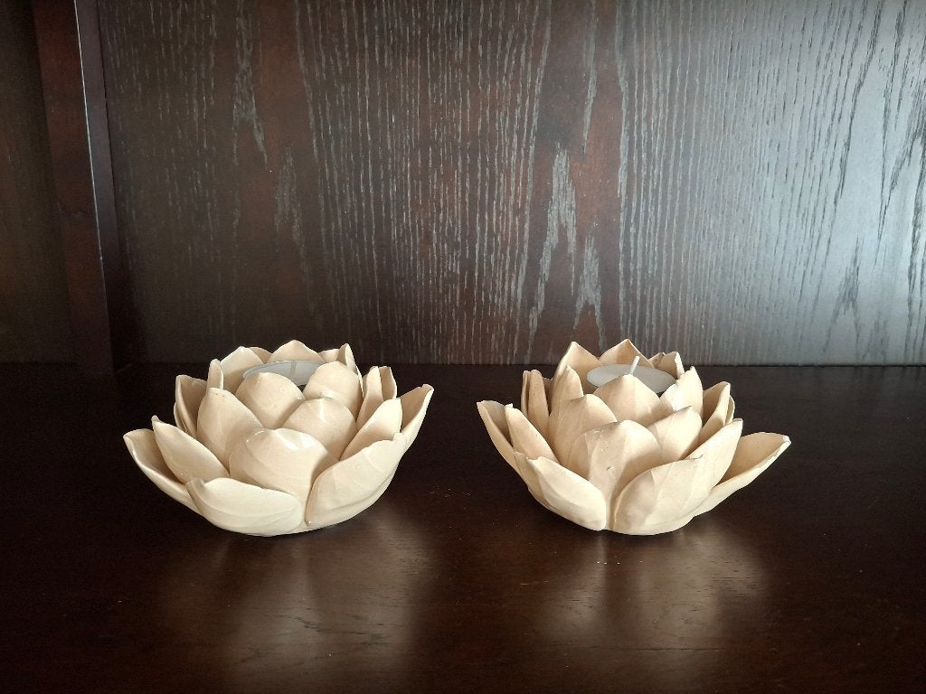 lotus waxinelichtjes, Beige, Waxinelichthouder, Ophalen of Verzenden, Zo goed als nieuw