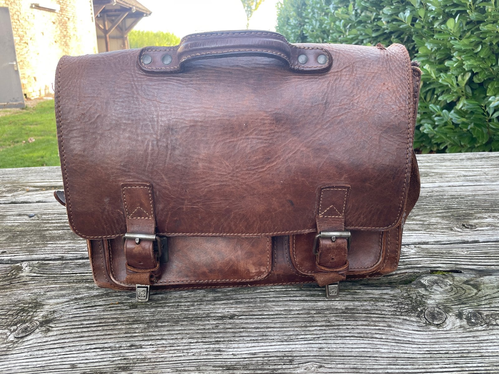 Leren leraren tas - Vintage look aktetas, Gebruikt, Bruin, Leer, Ophalen
