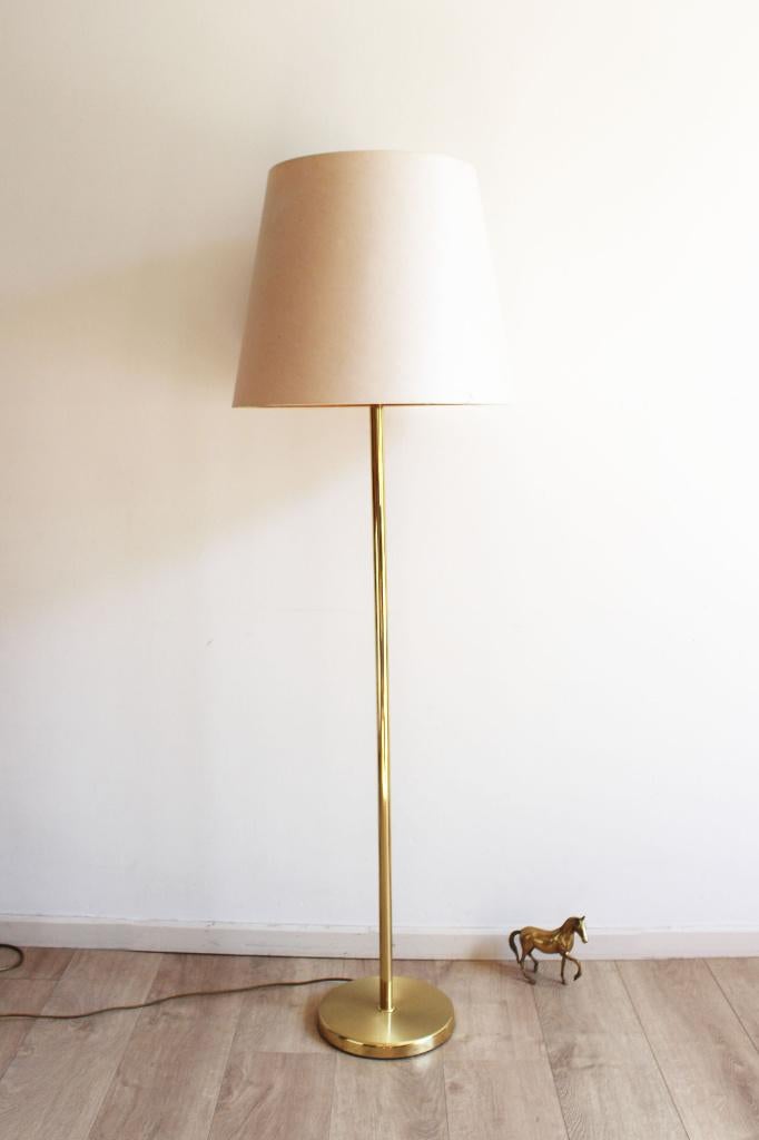 Gouden vintage vloerlamp, Dijkstra. Messing schemerlamp., Ophalen, O, Retro, vintage, hollywood regency, goud , japandi, Dijkstra