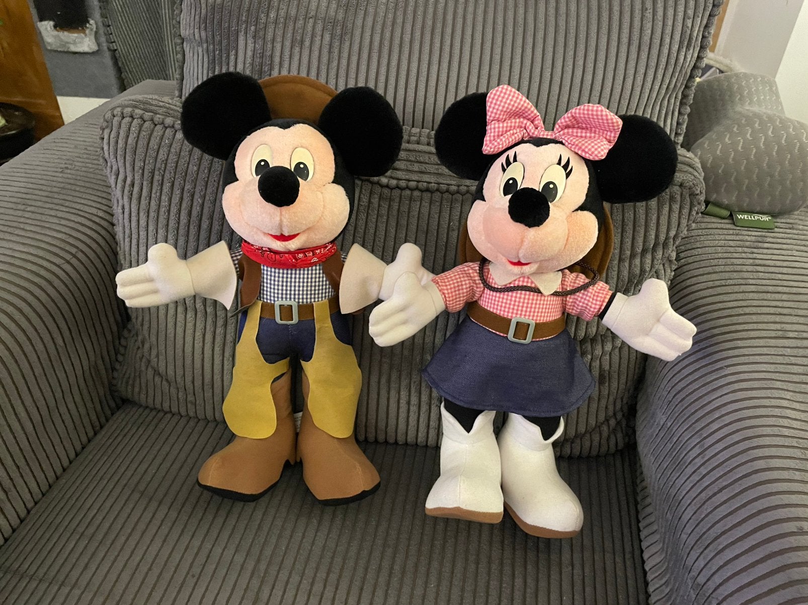 Vintage Disney knuffel Mickey en Minnie Mouse cowboy cowgirl, Ophalen of Verzenden, Mickey Mouse, Zo goed als nieuw, Knuffel