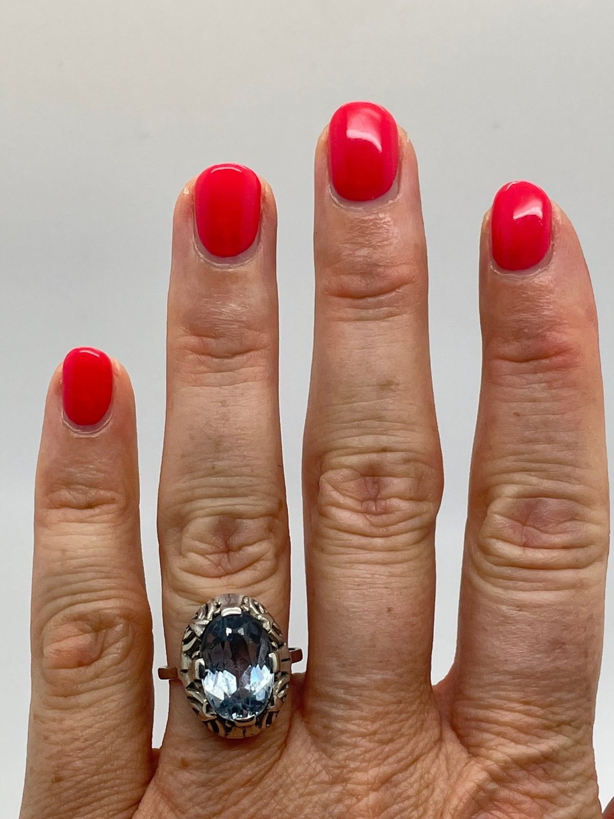 E806 Prachtige zilveren aquamarijn ring maat 18,25, Sieraden, Tassen en Uiterlijk, Antieke sieraden, Ophalen of Verzenden, Zilver