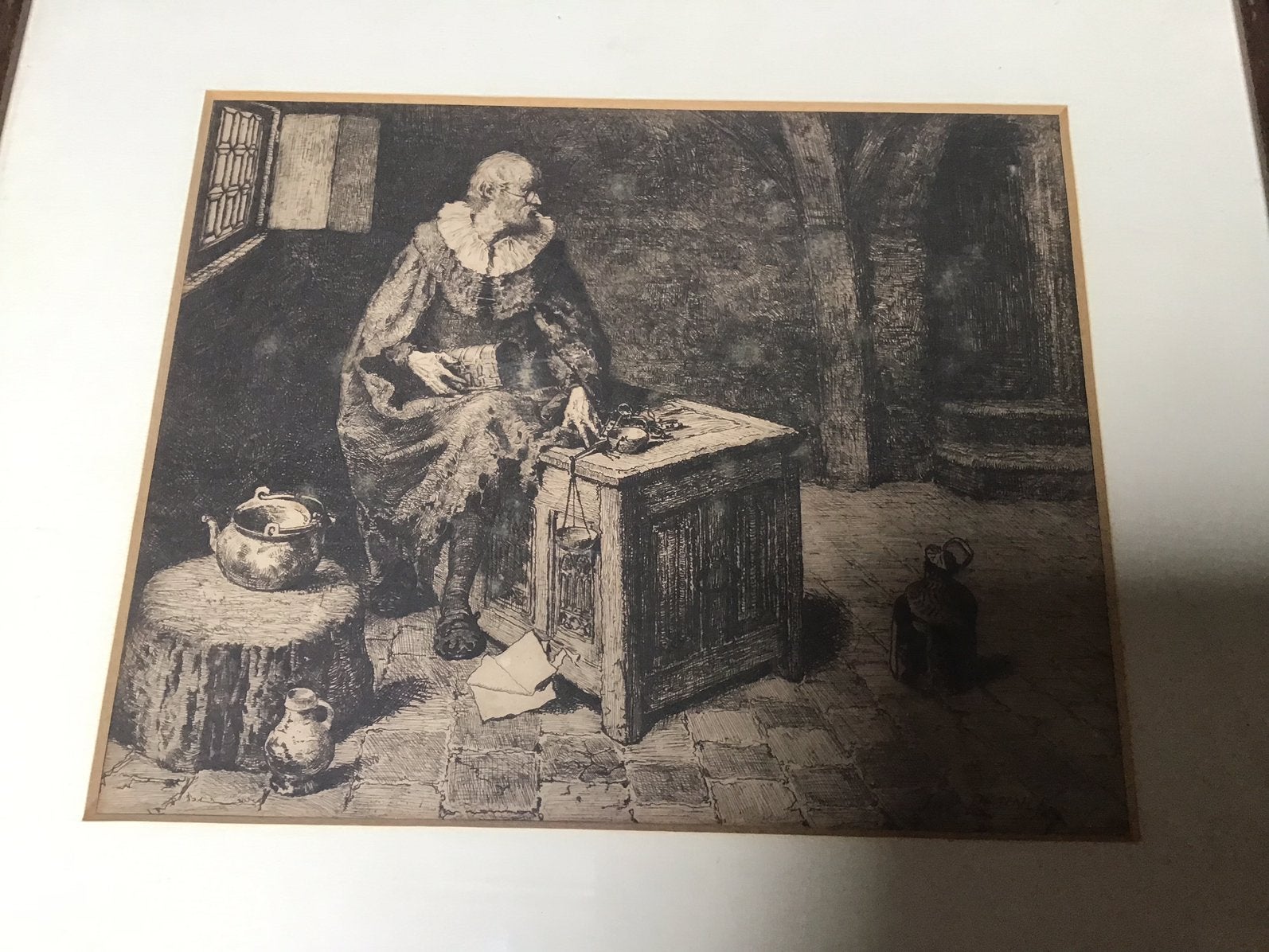 Ets met goudweger, Antiek en Kunst, Kunst | Etsen en Gravures, Ophalen