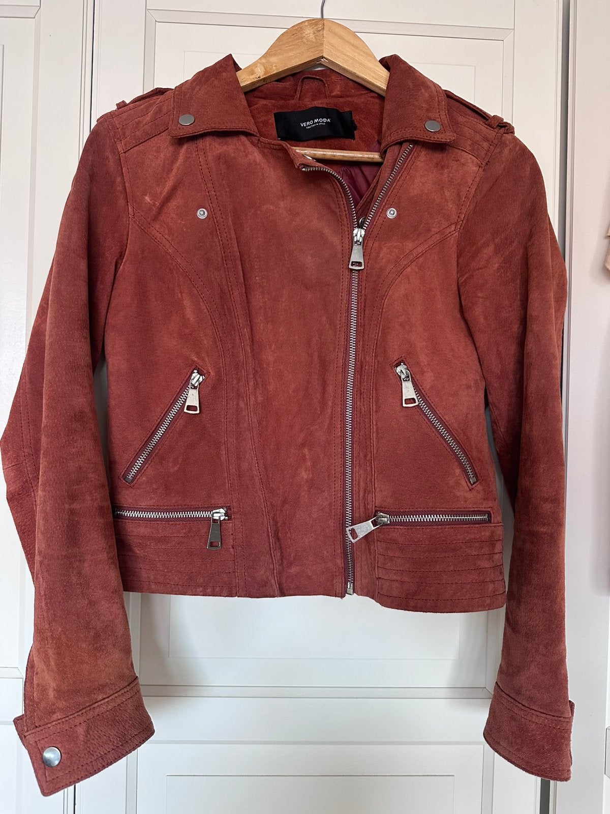 Suede leren biker jack, Ophalen of Verzenden, Zo goed als nieuw, Maat 38/40 (M), Overige kleuren