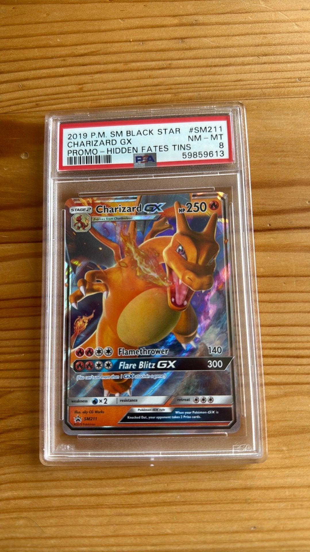 Pokemon Hidden fates 2019 charizard gx psa 8, Ophalen of Verzenden, Zo goed als nieuw