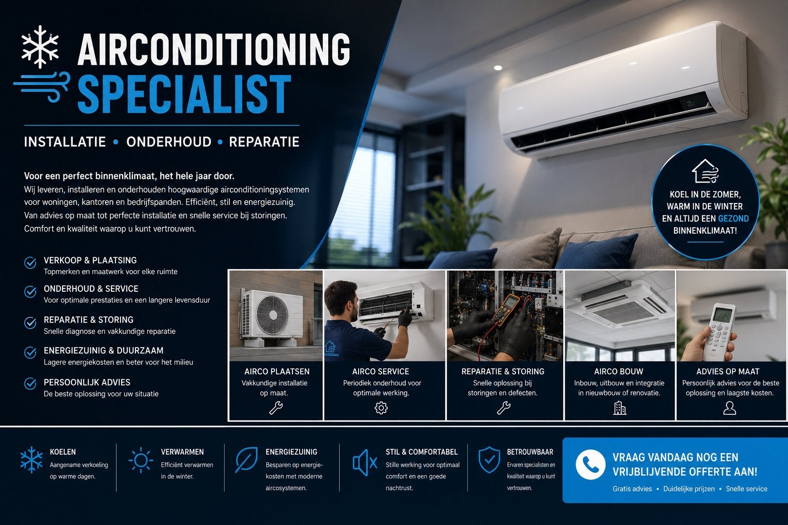 Airconditioning Specialist – voor woning en bedrijf, Ophalen, Verwarmen, Nieuw, 3 snelheden of meer