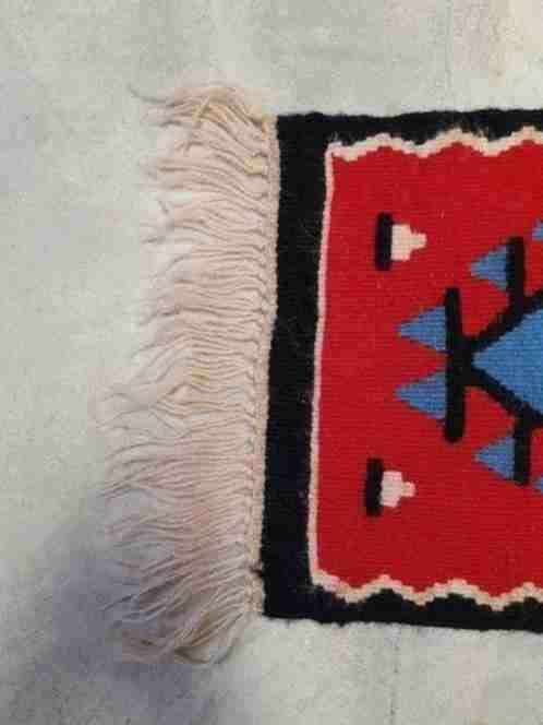 Kelim loper rood crème zwart blauw groen 124/34 cm, Gebruikt, Etten-Leur, DJT@dejuistetoon.eu, Ophalen of Verzenden