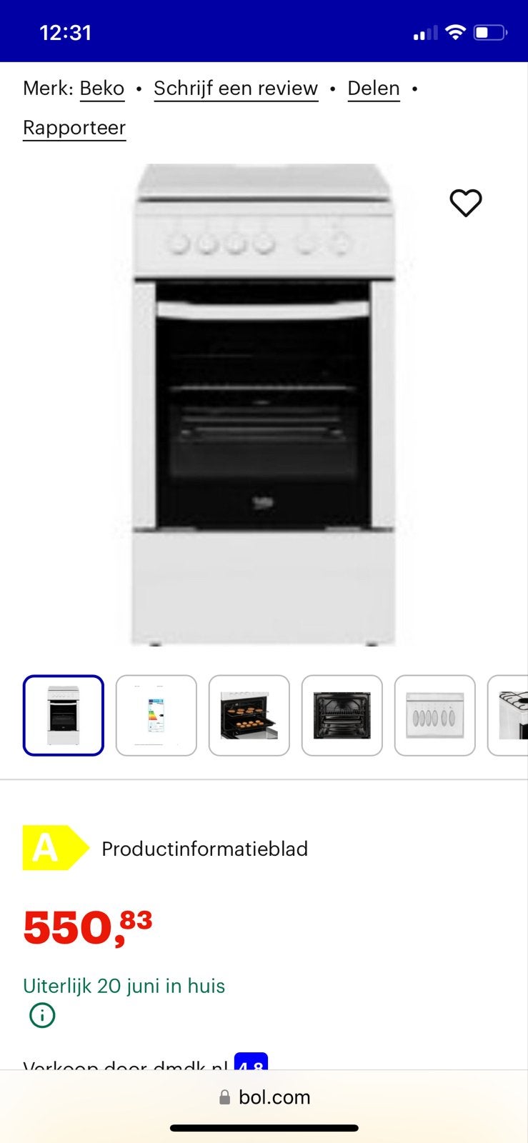 Beko FSS52001DWNL Vrijstaand Gasfornuis met Oven, Nieuw, Energieklasse A of zuiniger, Gas, 85 tot 90 cm