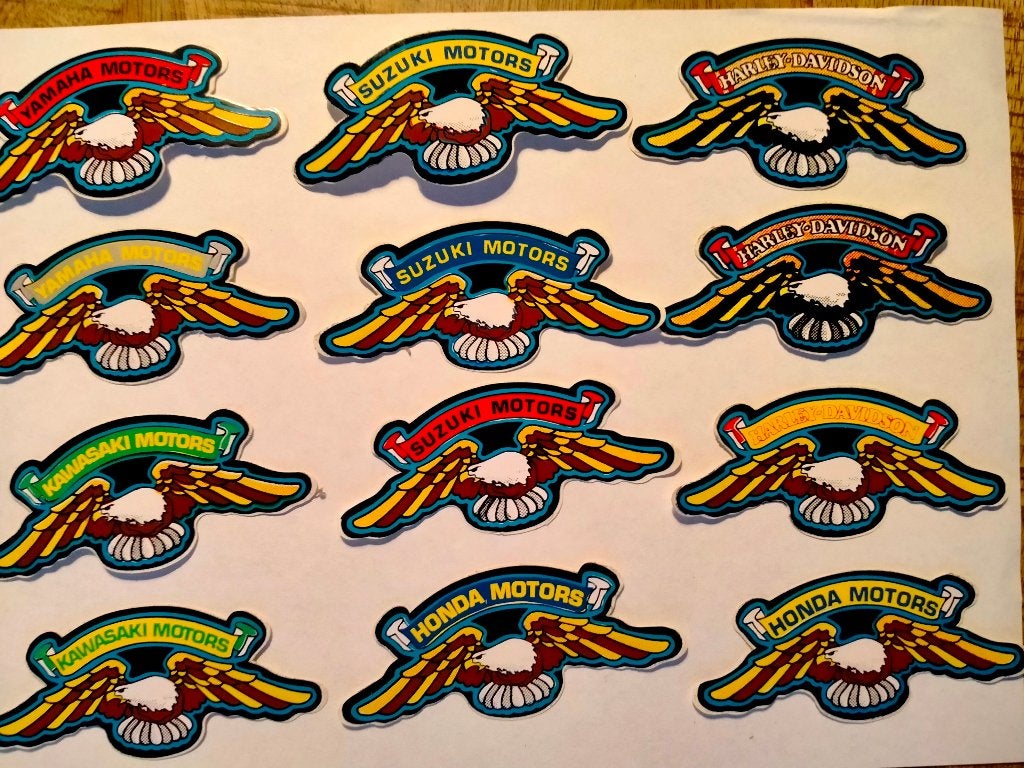 Honda Suzuki Kawasaki motors motoren vintage KLEINE stickers, Verzenden, Zo goed als nieuw, Overige typen