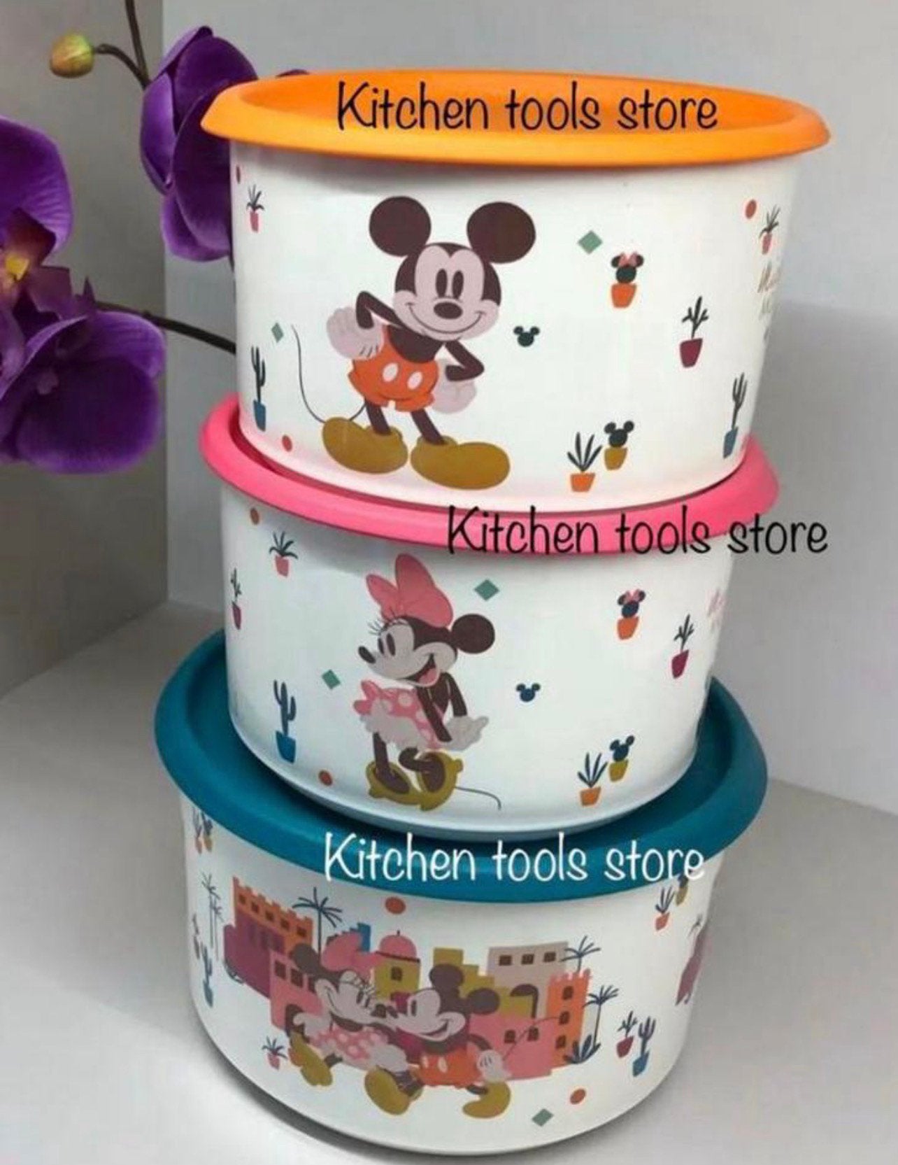 Tupperware mickey mouse koektrommels set met duimdrukdeksel, Overige kleuren, Nieuw, Ophalen of Verzenden, Met deksel