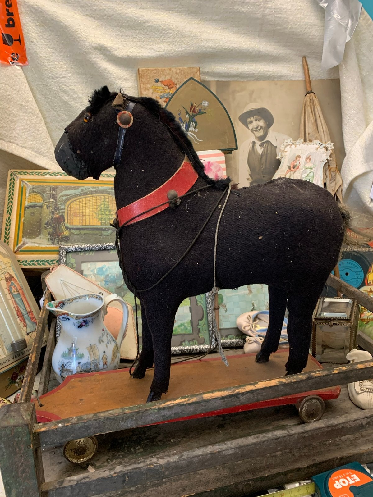 Antiek Paard op wieltjes - Decoratief Speelgoed, Antiek en Kunst, Ophalen of Verzenden