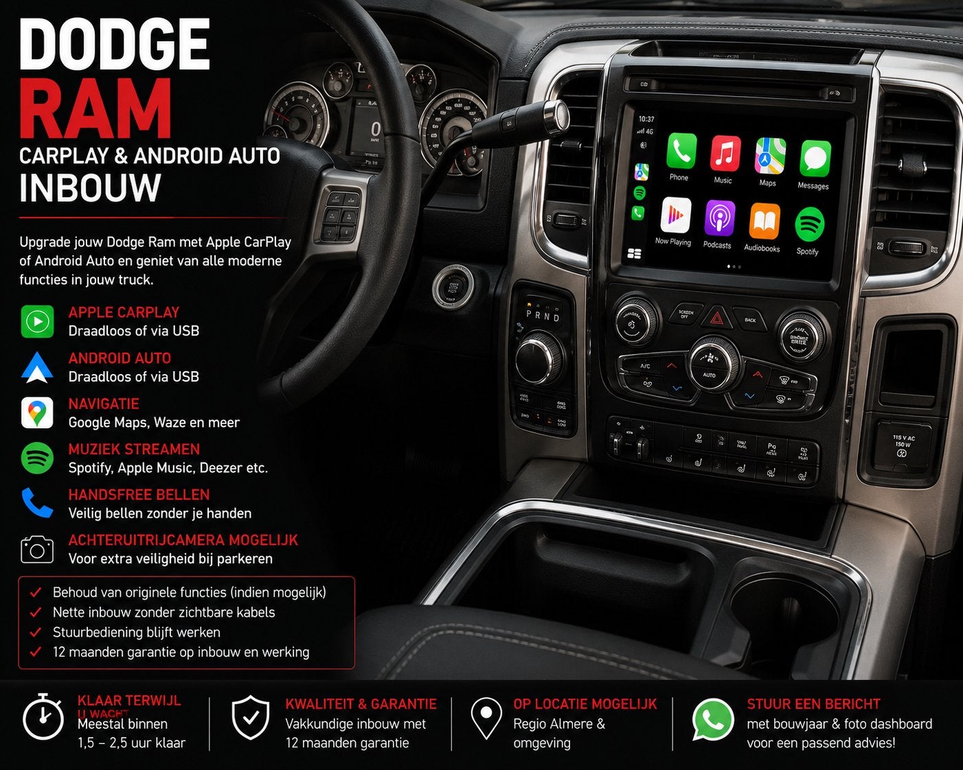 Dodge RAM CarPlay & Android Auto Inbouw, Auto diversen, Autoradio's, Nieuw, Ophalen