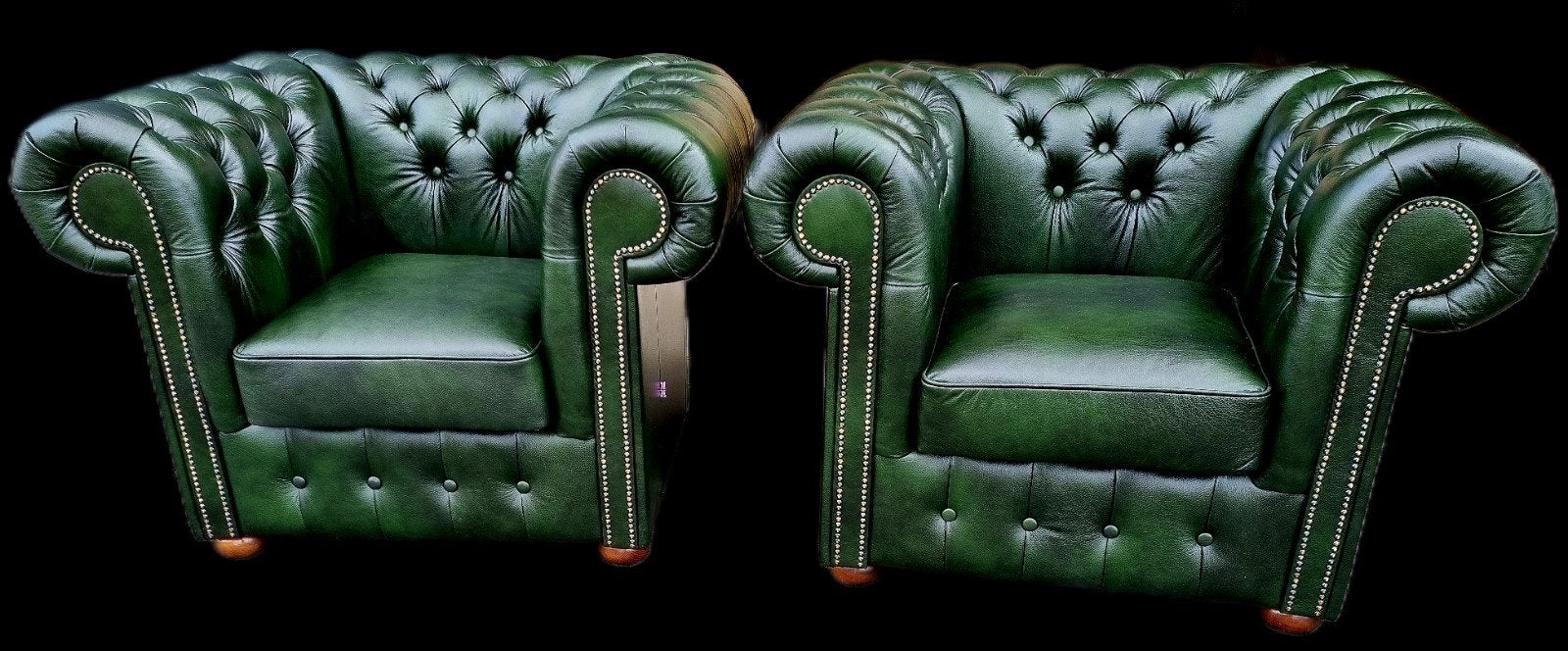 2x Chesterfield fauteuil groen leer + BEZORGING GRATIS, ., Chesterfield, Nieuw, Ophalen of Verzenden