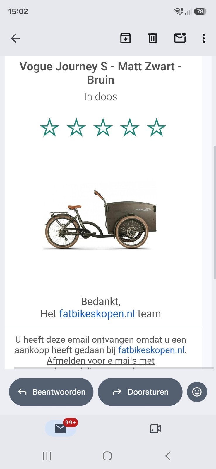 Vogue Journey S bakfiets - Matt Zwart/Bruin, Fietsen en Brommers, 4 kinderen of meer, Huif, Zo goed als nieuw, Schijfrem