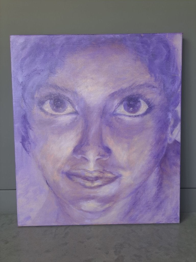 Schilderij paars portret 70x80cm, Ophalen, Handgeschilderd, Olieverf, Portret