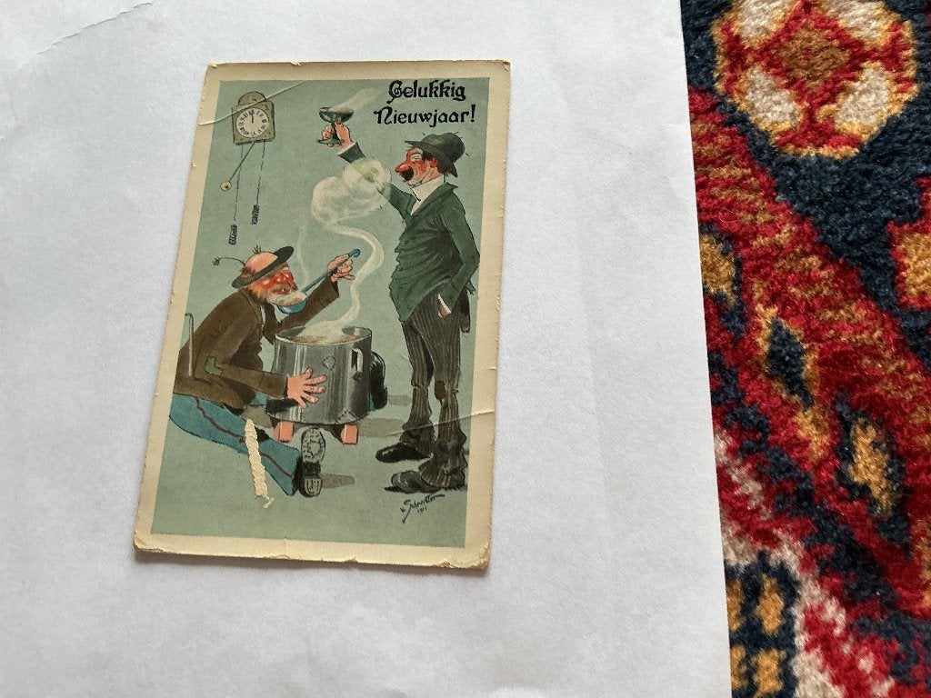 Antieke Nieuwjaarskaart 1913 - Gelukkig Nieuwjaar!, Ophalen of Verzenden, Voor 1920, Gelopen, Feest(dag)