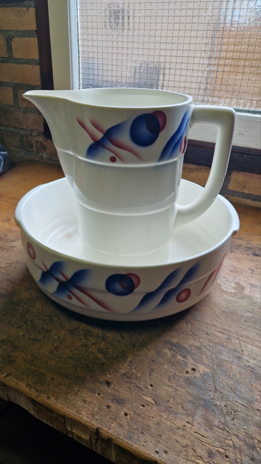 Antieke waskom en kan set - Art Deco stijl, Antiek en Kunst, Antiek | Keramiek en Aardewerk, Ophalen