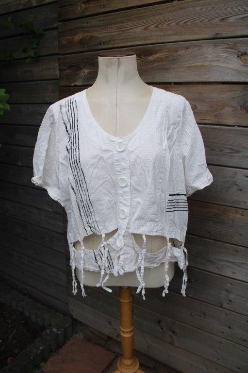 Blouse creme/ zwart Kekoo mt 3 (48/50) vaste prijs, Kleding | Dames, Grote Maten, Ophalen of Verzenden, Zo goed als nieuw, Kekoo