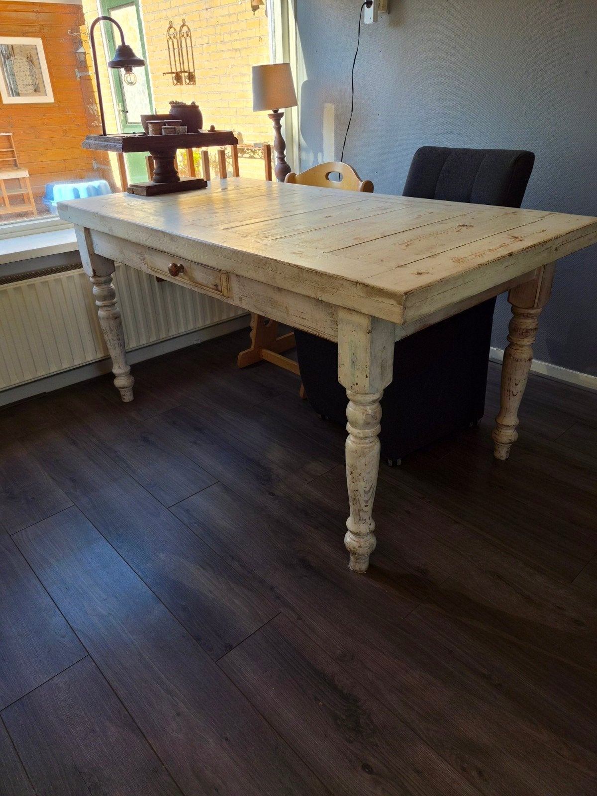 houten eettafel met lade, Ophalen, Gebruikt, 50 tot 100 cm, 150 tot 200 cm