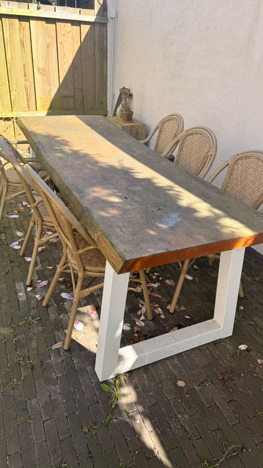 Tuintafel boomstam 260 L 80 B, Tuin en Terras, Tuintafels, Ophalen, Rechthoekig, Hout
