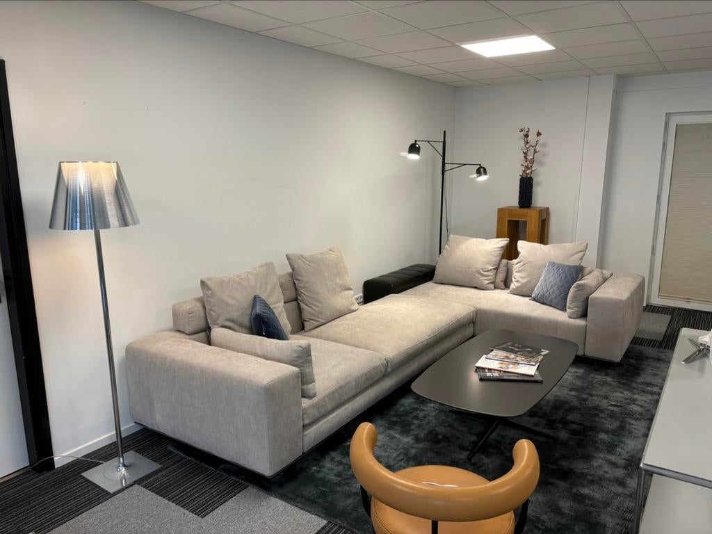Minotti Freeman modulaire hoek (bank) in stof lichtgrijs, Ophalen of Verzenden, Zo goed als nieuw, Vierpersoons of meer, Stof