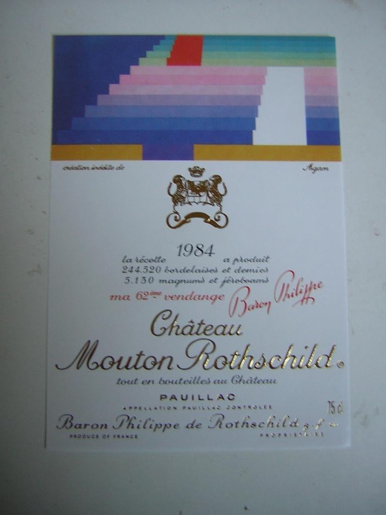 Origineel Chateau Mouton Rothschild Wijn Etiket 1984, Frankrijk, Nieuw, Ophalen of Verzenden, Rode wijn