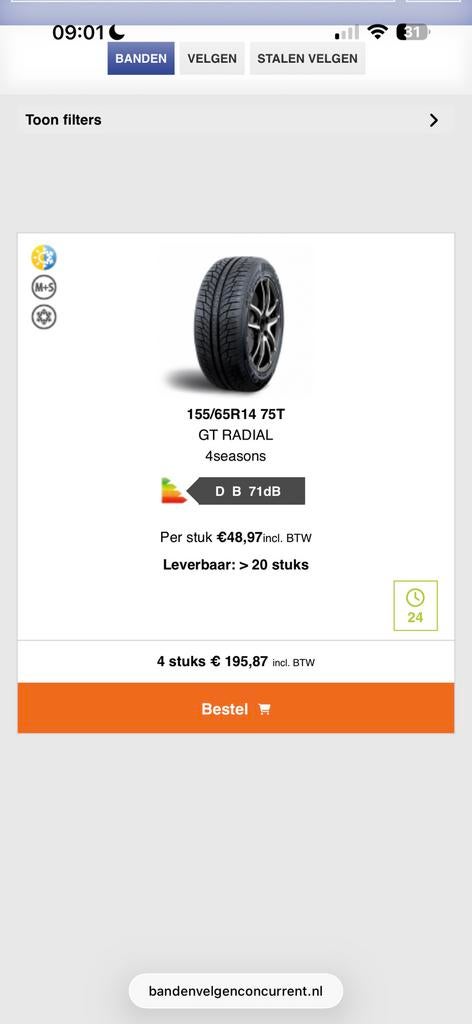 1556514 gt radial all seasons nu voor maar 65 incl btw, Auto-onderdelen, Banden en Velgen, Ophalen, 14 inch, 155 mm, Nieuw
