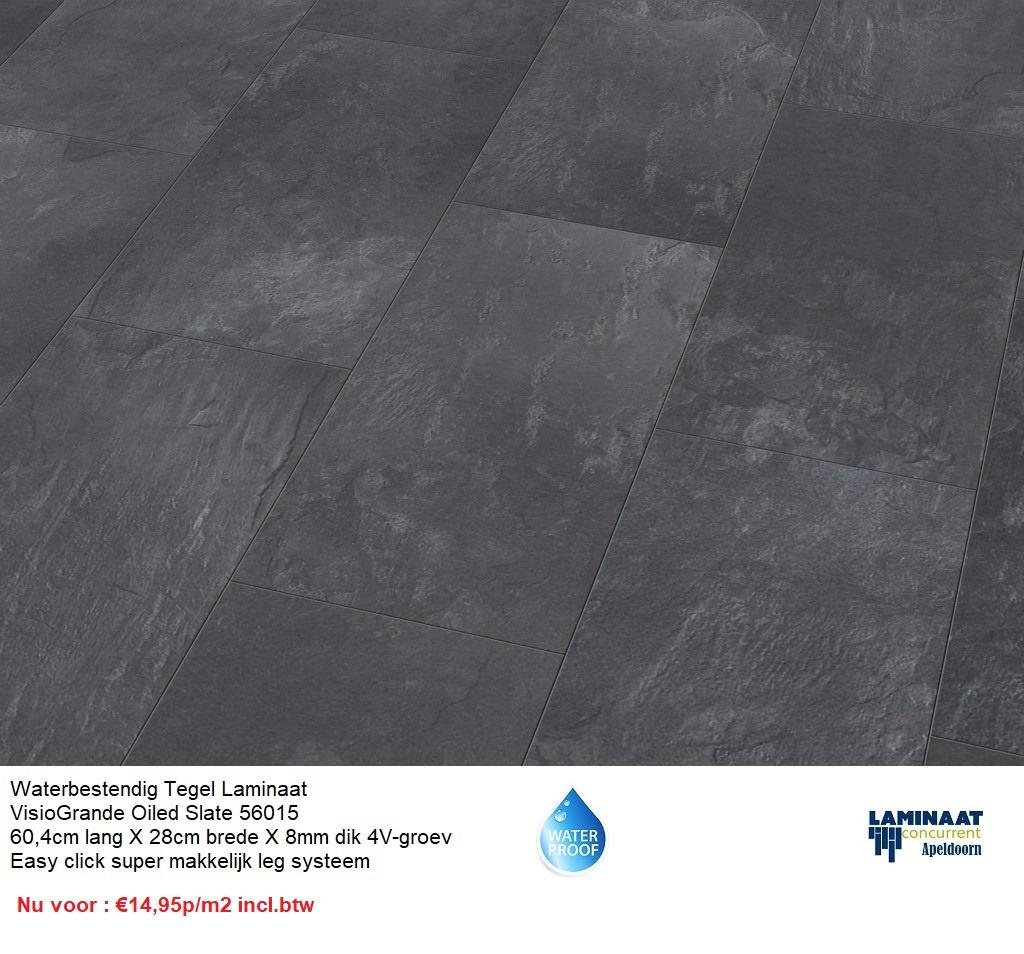 Waterbestendig Tegel Laminaat Oiled Slate 56015 Antraciet, Huis en Inrichting, Stoffering | Vloerbedekking, Nieuw, Grijs, Ophalen of Verzenden