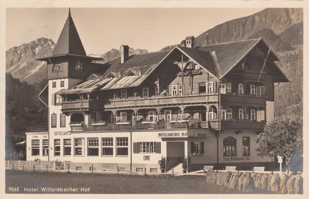 P392 oude ansichtkaart oberstdorf wittelsbacher hof 1938, Ophalen of Verzenden, 1920 tot 1940, Gelopen, Duitsland