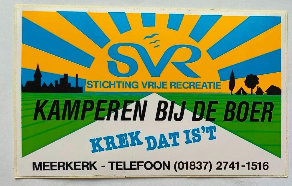 Sticker Kamperen bij de boer Krek dat is 't. Meerkerk, Ophalen of Verzenden, Nieuw, Bedrijf of Vereniging