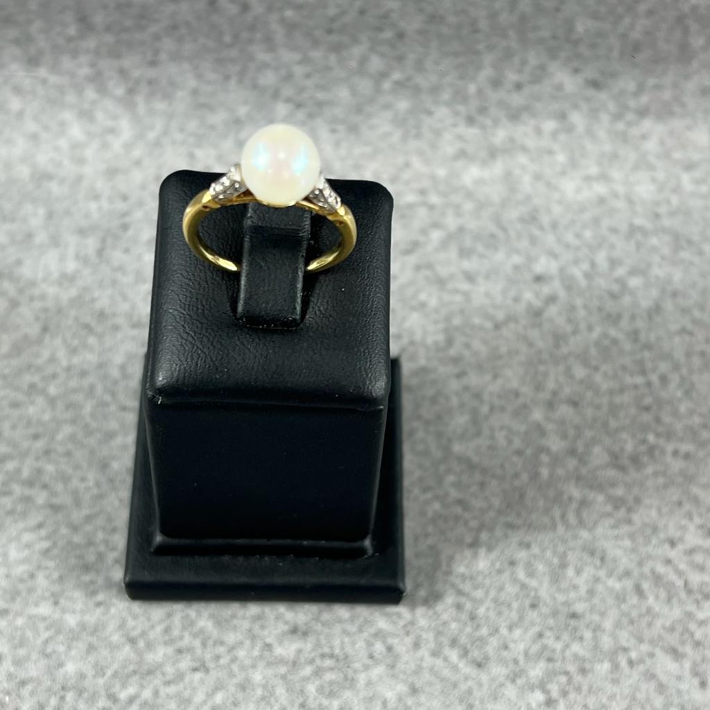 Gouden Ring | 18k* | 3,15g | parel+briljant | 15,5 | 371482