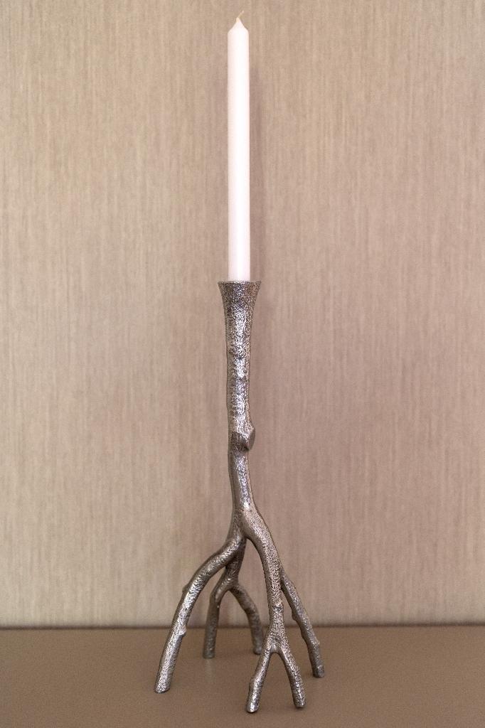 Uniek design kandelaar boomtak vorm - zilverkleurig, Overige kleuren, 25 tot 50 cm, Ophalen of Verzenden, Zo goed als nieuw