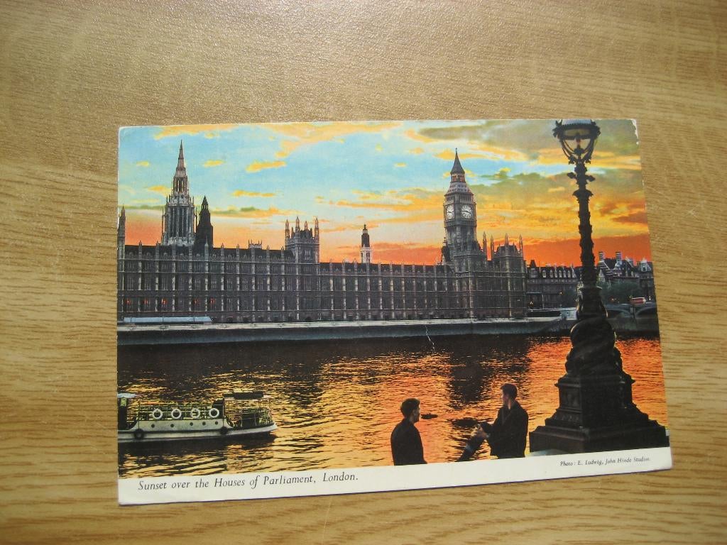 1973 fotokaart sunset over the house of parliament London, Ophalen of Verzenden, 1960 tot 1980, Engeland