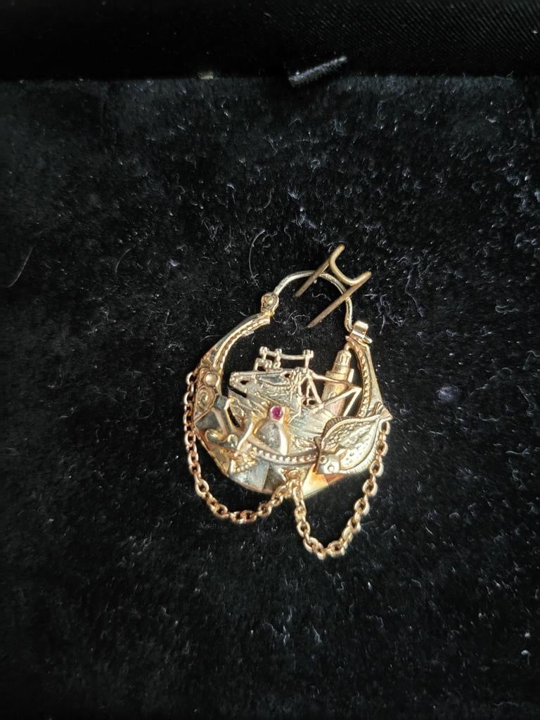 Gouden Kotter Oorbel 22 mm, Ophalen, Hangers, Zo goed als nieuw, Met edelsteen