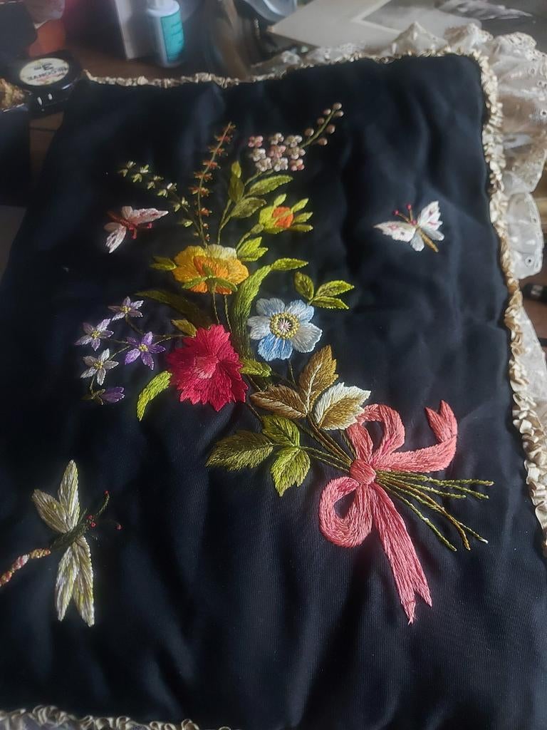 Zeer mooie oude grote Franse Brocante lingeriehoes/kussen, Ophalen of Verzenden