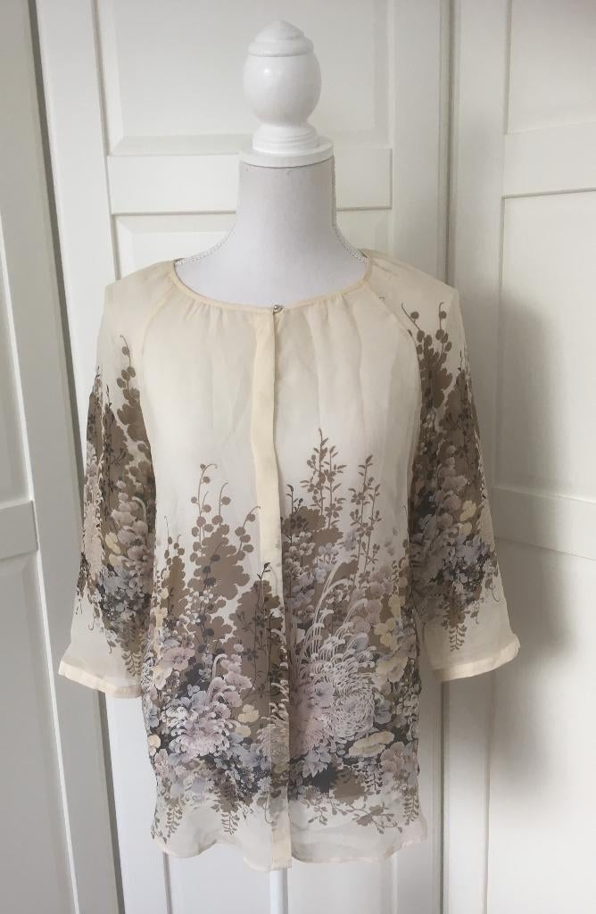 Massimo Dutti zuiver zijde floral blouse top, maat 38 M, Maat 38/40 (M), Massimo Dutti, Wit, Ophalen of Verzenden