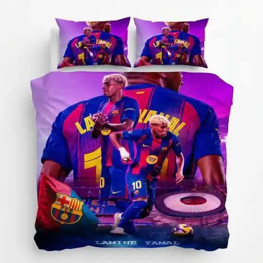 FC Barcelona Lamine Yamal dekbedovertrek 1 persoons 140x200, Ophalen of Verzenden, Zo goed als nieuw, Jongetje of Meisje, Dekbedovertrek
