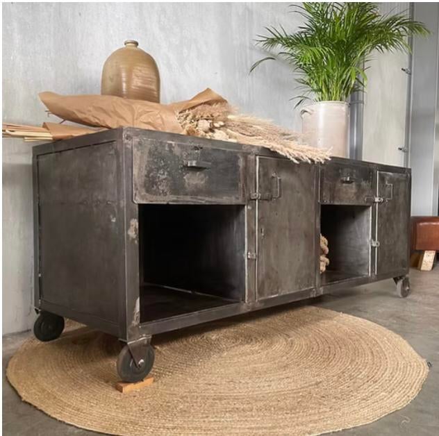 Oude werkbank, vintage toonbank, keukeneiland, dressoir, Antiek en Kunst, Ophalen