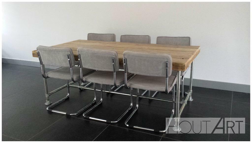 Luxe eettafel steigerhout met verzinkte steigerbuis! NIEUW, Info@hout-art.nl, Nieuw, Vijf personen of meer, 150 tot 200 cm