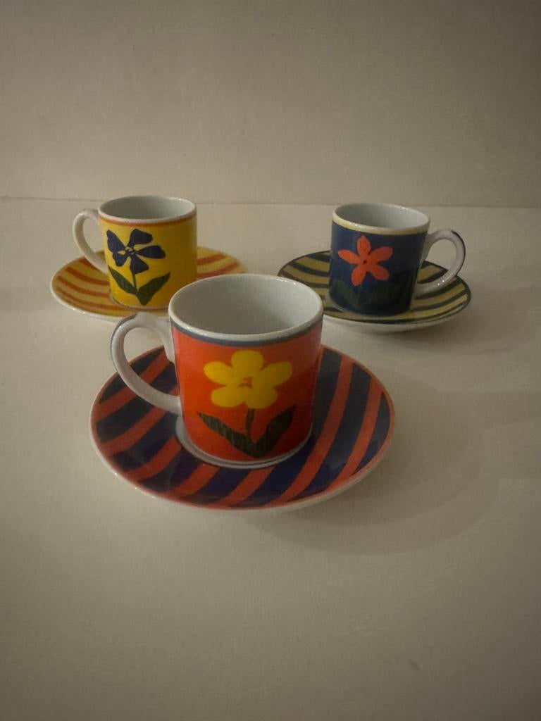 Vintage Vista Alegre Espresso Set – Flower Harmony (3 stuks), Ophalen of Verzenden, Zo goed als nieuw, Porselein, Kop en/of schotel