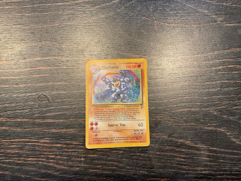 Mooie Machamp Pokémon Kaart met Sleeve, Ophalen of Verzenden, Gebruikt, Losse kaart