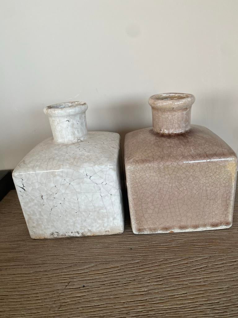Aardewerk Sierflessen Set, Huis en Inrichting, Woonaccessoires | Vazen, Gebruikt, Wit, Aardewerk of Porselein, Ophalen of Verzenden