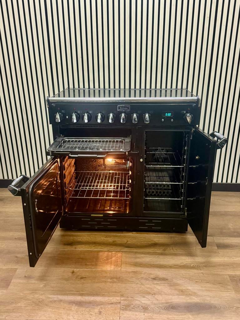 Luxe Falcon Elan keramische Fornuis met 3 ovens 90 cm, Witgoed en Apparatuur, Fornuizen, Ophalen of Verzenden, Zo goed als nieuw